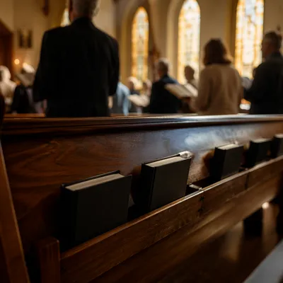 Hymnals in Warm Church Sanctuary