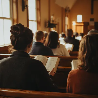 Congregation Singing Hymns in Warm Chapel