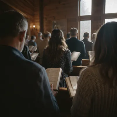Congregation Singing Hymns in Warm Chapel