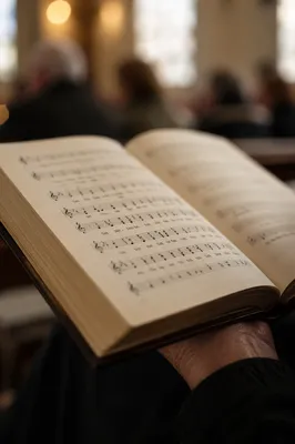 Open Hymnal During Quiet Church Service