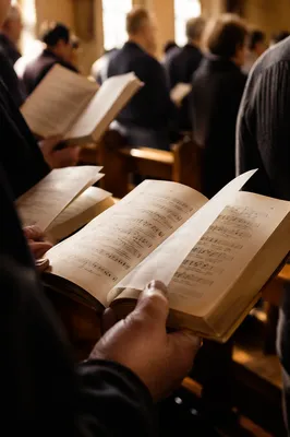 Congregation Singing from Open Hymnals