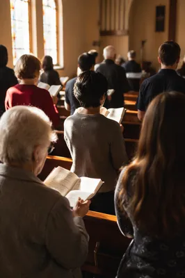 Congregation Singing Hymns in Morning Light