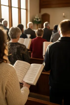 Congregation Singing from Hymnal Books in Chapel