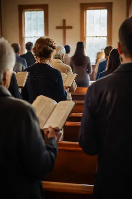 Quiet Congregation Singing in Neighborhood Chapel