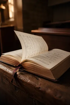 Open Hymnal on Church Pew