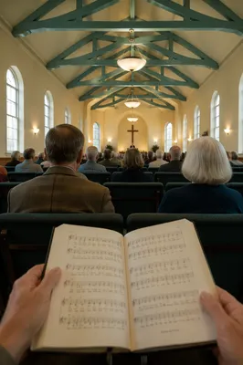 Congregation Singing Hymns in Modest Sanctuary