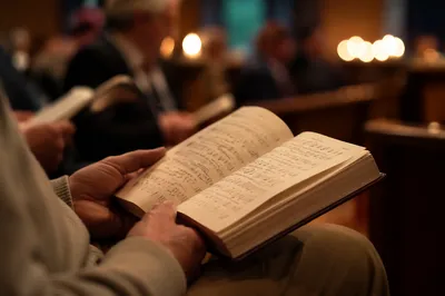 Hands Holding Hymnal During Quiet Worship