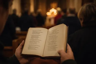 Open Hymnal During Peaceful Church Worship