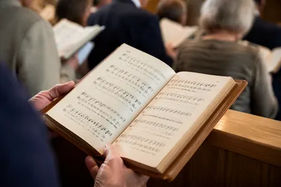 Open Hymnal During Congregational Worship
