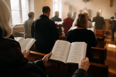 Congregation Singing Hymns in Morning Chapel