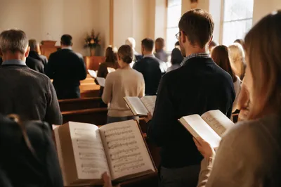 Congregation Singing from Hymnals in Chapel