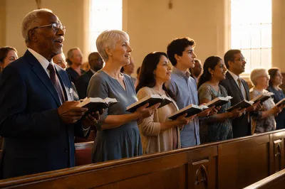 Church Congregation Singing from Hymnal Books