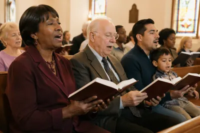 Church Congregation Singing from Hymnal Books