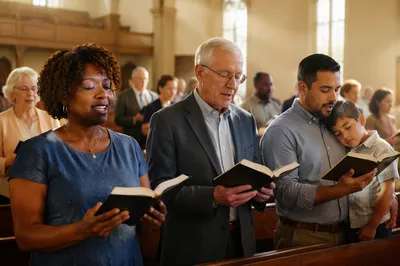 Congregation Singing from Hymnal Books