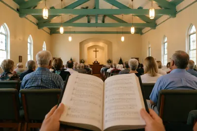Congregation Singing Hymns in Warm Sanctuary