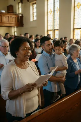 Church Congregation Singing in Morning Light