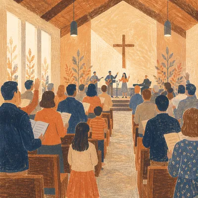 Congregation Singing Together in Morning Worship