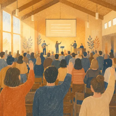 Congregation Singing Together in Warm Worship