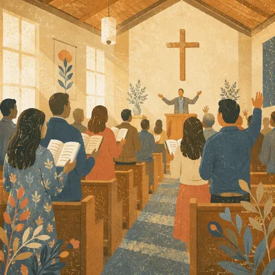 Congregation Singing in Warm Morning Worship