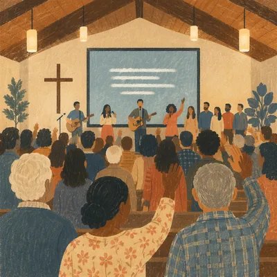 Congregation Singing Together in Church Worship