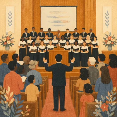 Congregation Standing Together in Worship Service