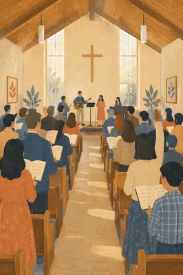 Congregation Singing Together in Morning Worship
