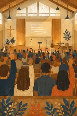Congregation Singing Together in Warm Worship