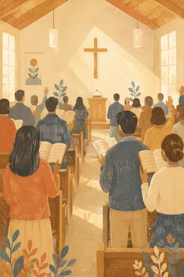 Congregation Singing Together in Morning Worship