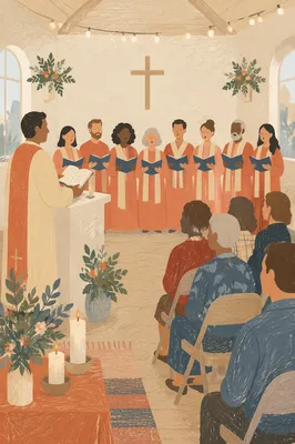 Congregation Singing Together in Bright Chapel