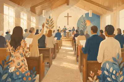 Congregation Singing Together in Warm Morning Light