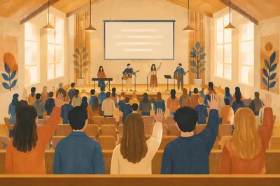Congregation Singing Together in Warm Worship