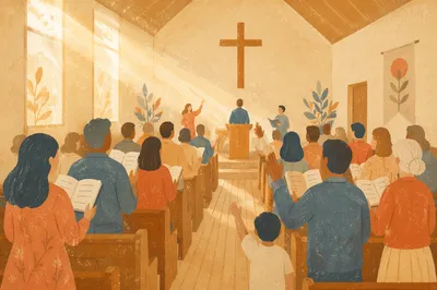 Congregation Singing Together in Morning Worship