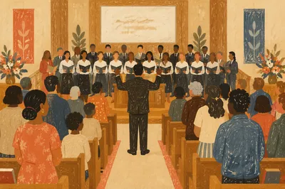 Congregation Standing and Singing in Worship