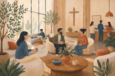 Welcoming Contemporary Church Lobby Lounge Interior