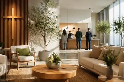 Welcoming Contemporary Church Lobby Lounge Interior