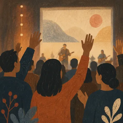 Contemporary Worship Screen with Raised Hands