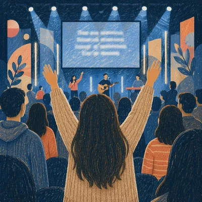 Contemporary Worship Projection Screen in Blue Light
