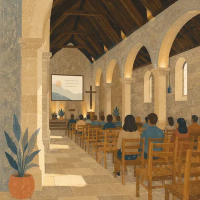 Contemporary Worship Screen in Stone Sanctuary