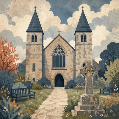 Reverent Stone Church with Twin Spires