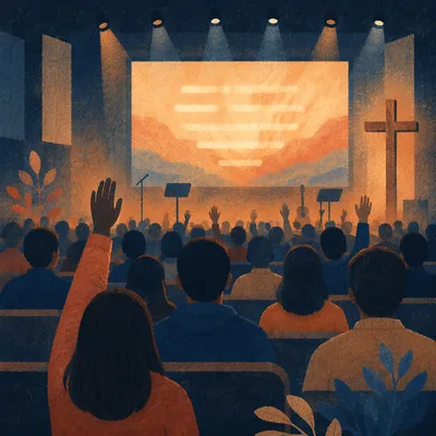 Contemporary Worship Projection Screen with Congregation