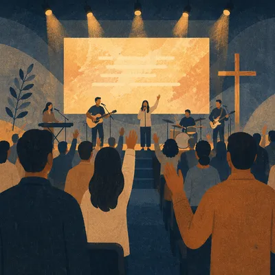 Contemporary Worship Projection Screen in Warm Light