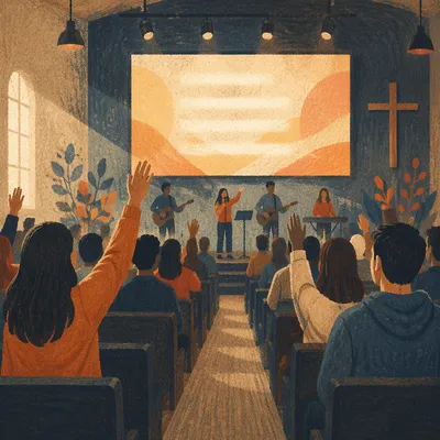Contemporary Worship Screen with Raised Hands