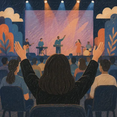 Raised Hands in Contemporary Worship Auditorium