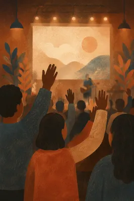 Contemporary Worship Projection Screen with Raised Hands