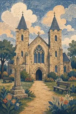 Reverent Stone Church with Twin Spires