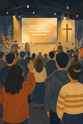 Contemporary Worship Service Projection Screen in Church