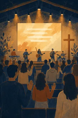 Contemporary Worship Screen in Warm Church Light