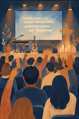 Contemporary Worship Projection Screen with Raised Hands