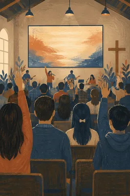 Contemporary Worship Projection Screen with Congregation