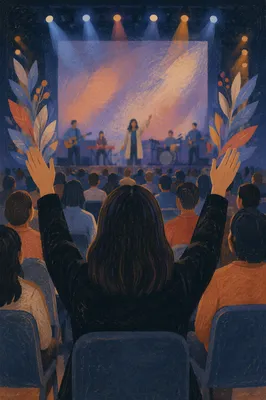 Raised Hands in Contemporary Worship Auditorium